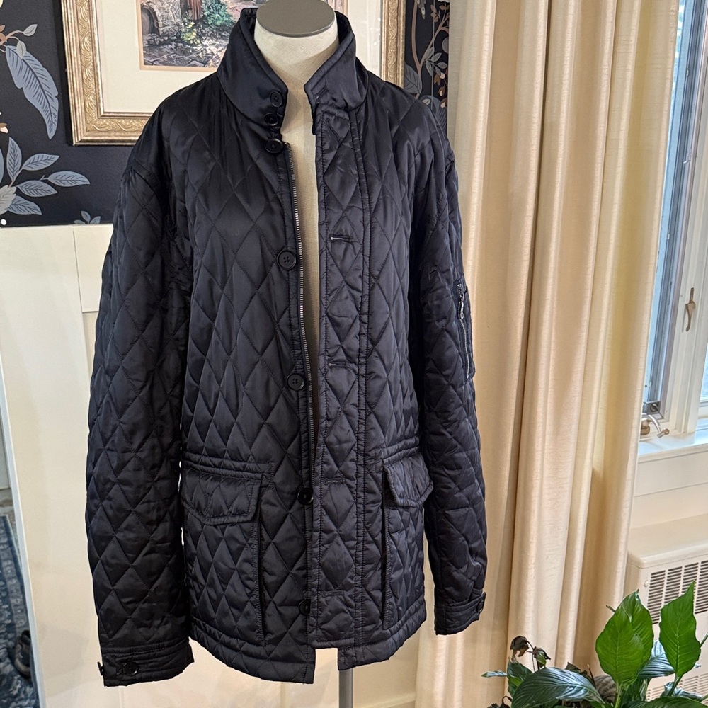 Banana Republic Black Quilted Jacket zip pockets button up and zip up size L